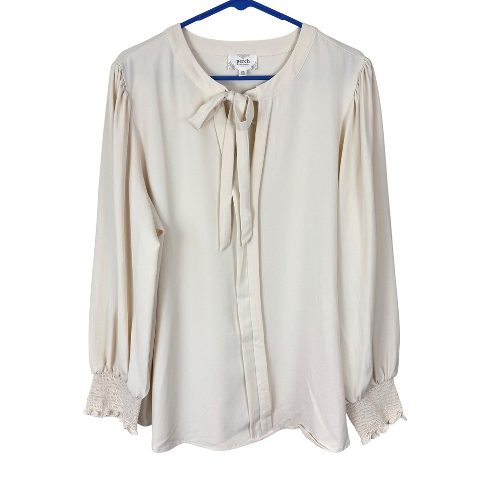 Romantic Tie Neck Blouse Long Sleeve Dark Academia Office Siren Plus 3X NWOT